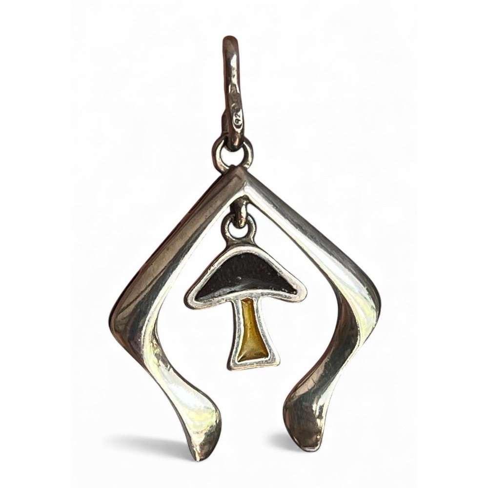925‎ Silver Arch W/ Amber & Garnet Stained Glass Mushroom Pendant Rare! 9.45g